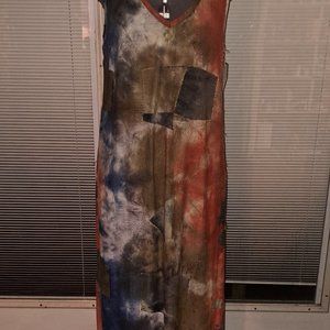 Karen Kane Maxi Dress  size large multi color tye dye/ patchwork